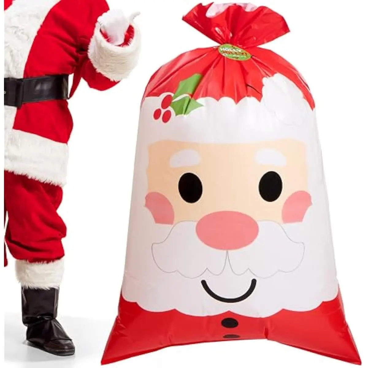 JOYIN Jumbo Christmas Santa Gift Bag Plastic Xmas Gift Wrapping Bag 56x36 for Gift Giving, Holiday Presents, Giant Gifts Decorations, Festive Surprises