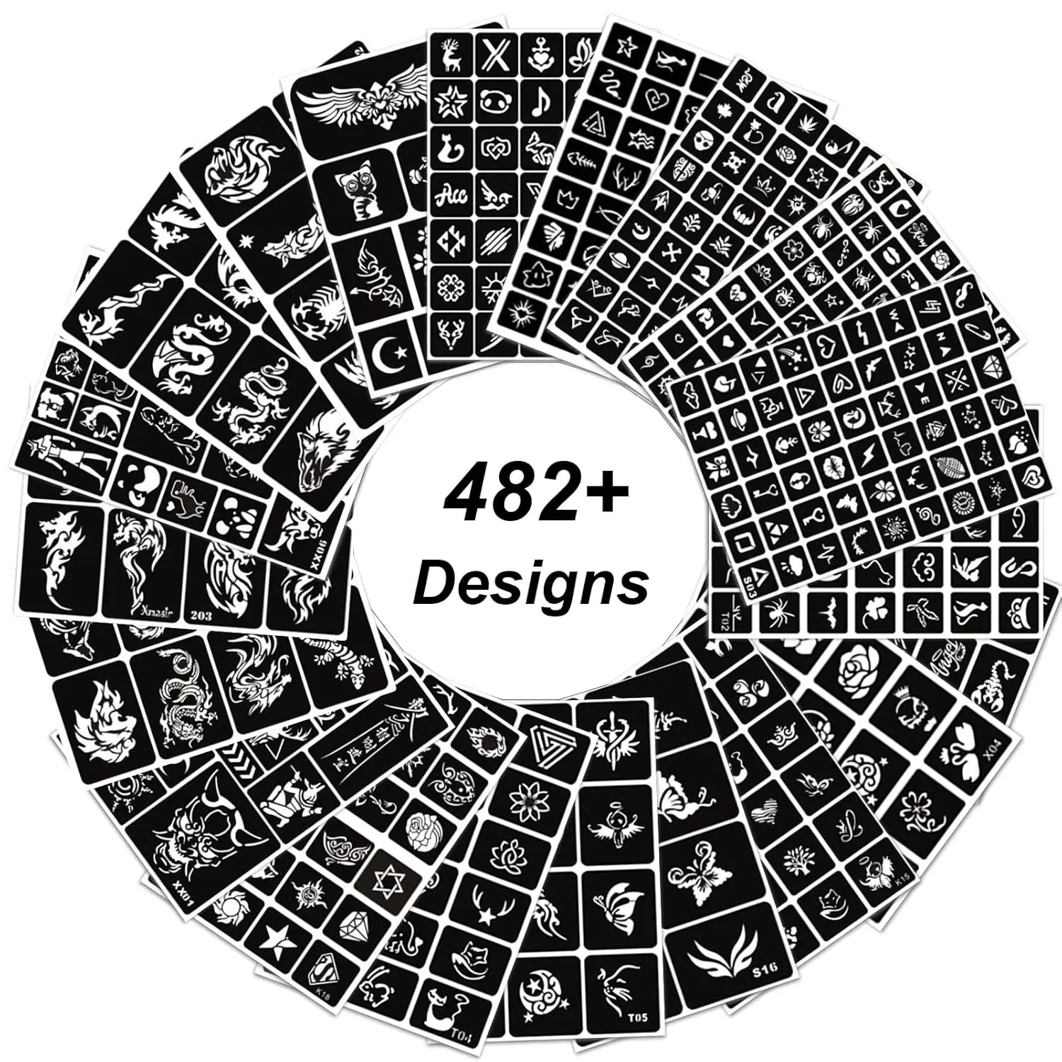 482pcs Temporary Tattoo Stencils, 20 Sheets Henna Tattoo Stencil Kit for Women and Man Face Body Paint Reusable Glitter Tattoo Stencils Pack Party Favor Supplies