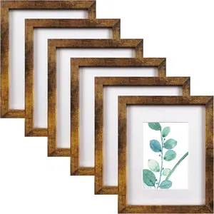 8x10 Brown Picture Frame Set of 6, Display 5x7 With Mat or 8x10 Without Mat
