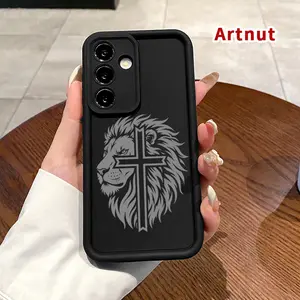 Lion Cross Emblem Pattern TPU Phone Case Compatible with Samsung Galaxy S26 S23 Ultra S24 Plus S25 S22+ Plus Shockproof Full Camera Protection Durable Slim Silicone Cover Smartphone Casing