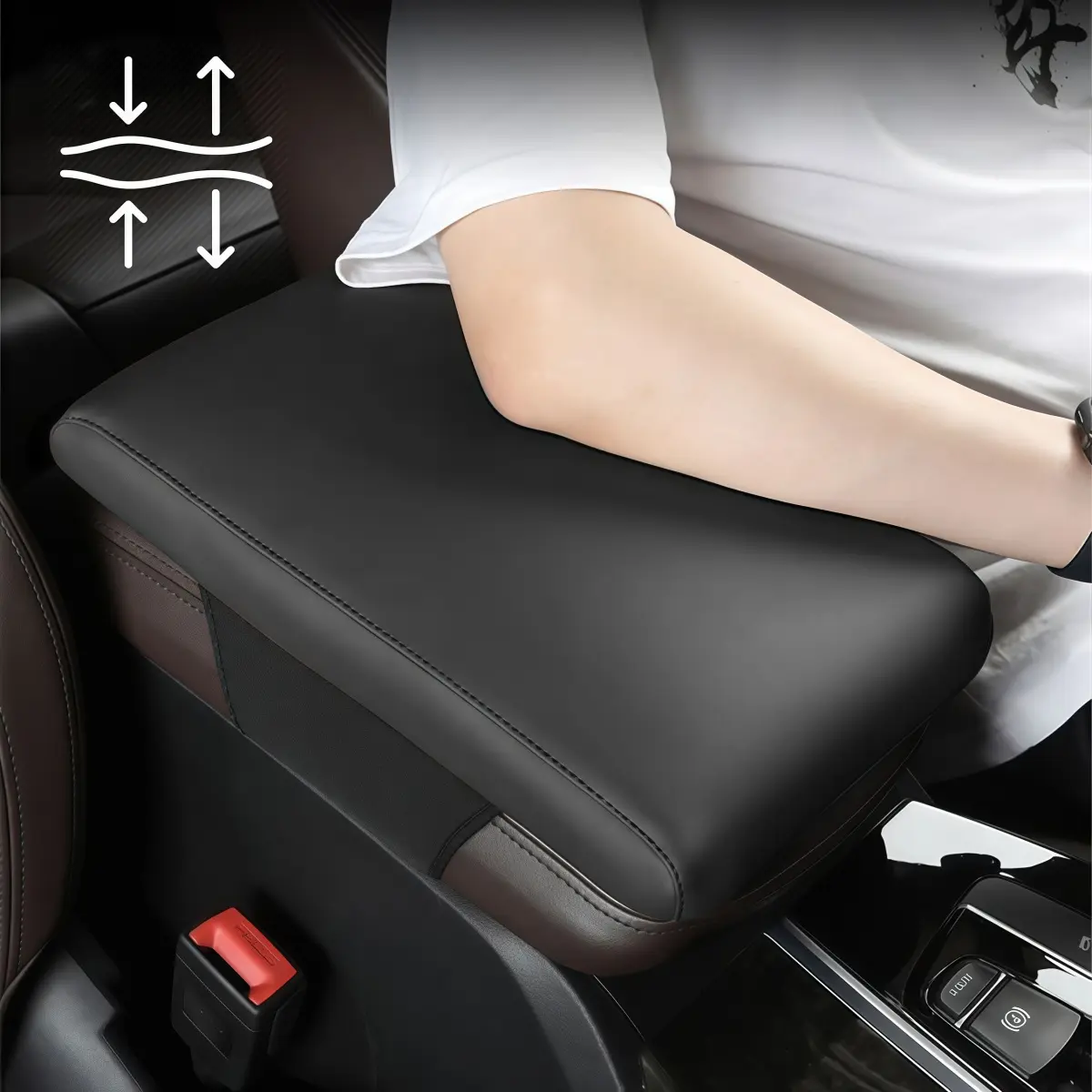 Black Leather Car Center Console Pad - Soft Memory Cotton, Waterproof Layer Shields from Spills, Dust-Resistant, Anti-Slip, Tool-Free No Screws Installation, Decorates Old Boxes, Universal Vehicle Protector, Car Interior Accessory for SUVs, Trucks