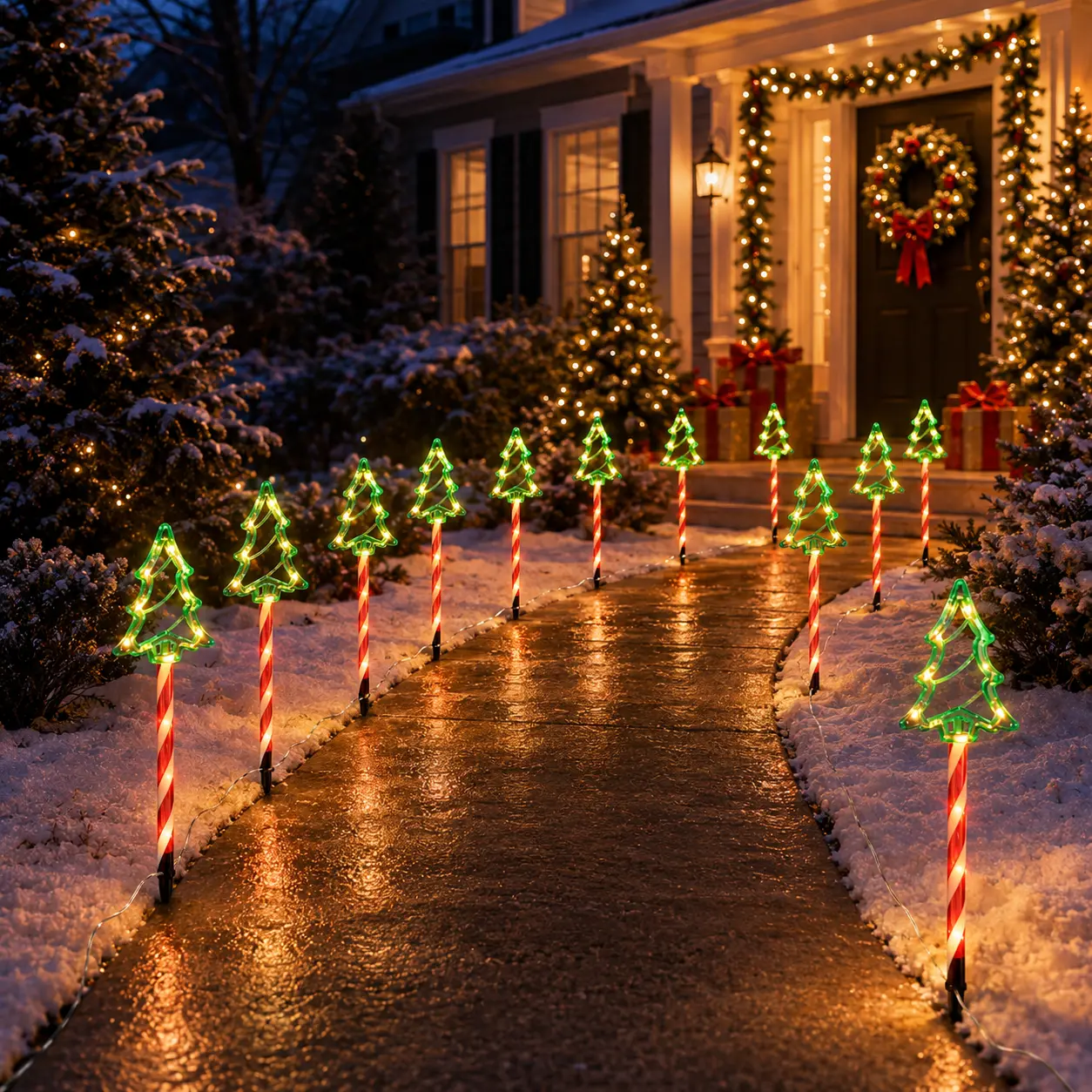 8/12-piece solar Christmas tree ground stakes outdoor decorative lights, garden pathway lights, suitable for lawns, flower beds, patios, hallways, holiday parties, weddings, and other decorations