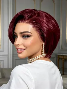 8 Inch Burgundy 99J Silk Straight Short Bob Wig Human Wigs Vietnamese Premium Human Hair 13x4 Lace Front Bobs With Baby Hair For Black Women Natural Shine