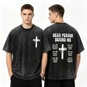 Summer Vintage-Style Acid-Wash Cotton Drop-Shoulder T-Shirt (Featuring Inspirational Scripture; Unisex)