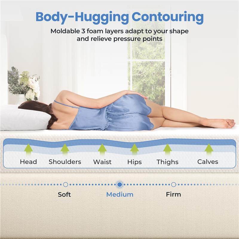 Yaheetech Twin/Full/Queen Size Mattress Cooling Gel Memory Foam Mattress, Green Tea Bed Mattress in a Box, Medium Firm, 8/10/12 inch