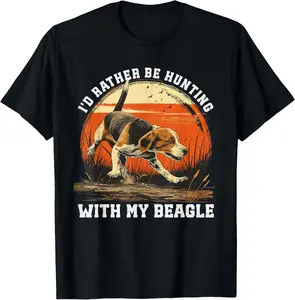 Cotton Graphic Tees Streetwear Dog Hunter I'd Rather Be Beagle Hunting T-Shirt