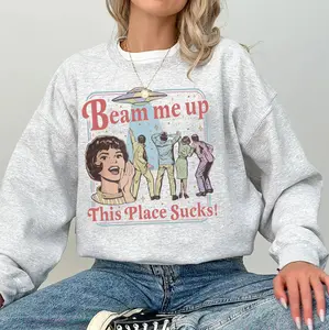 Beam Me Up This Place Vintage Colors Shirt, Retro Graphic Movie Tee, Space Humor Crewneck, Alien Ufo Retro Quote T-Shirt