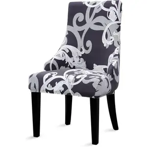 Stretch Wingback Side Chair Slipcover-Chair Cover Slipcover with Arm,Washable Upholstered Arm Dining Chair with Nailed Trim Protector for Dining Living Room Set of 1,Black/Gray