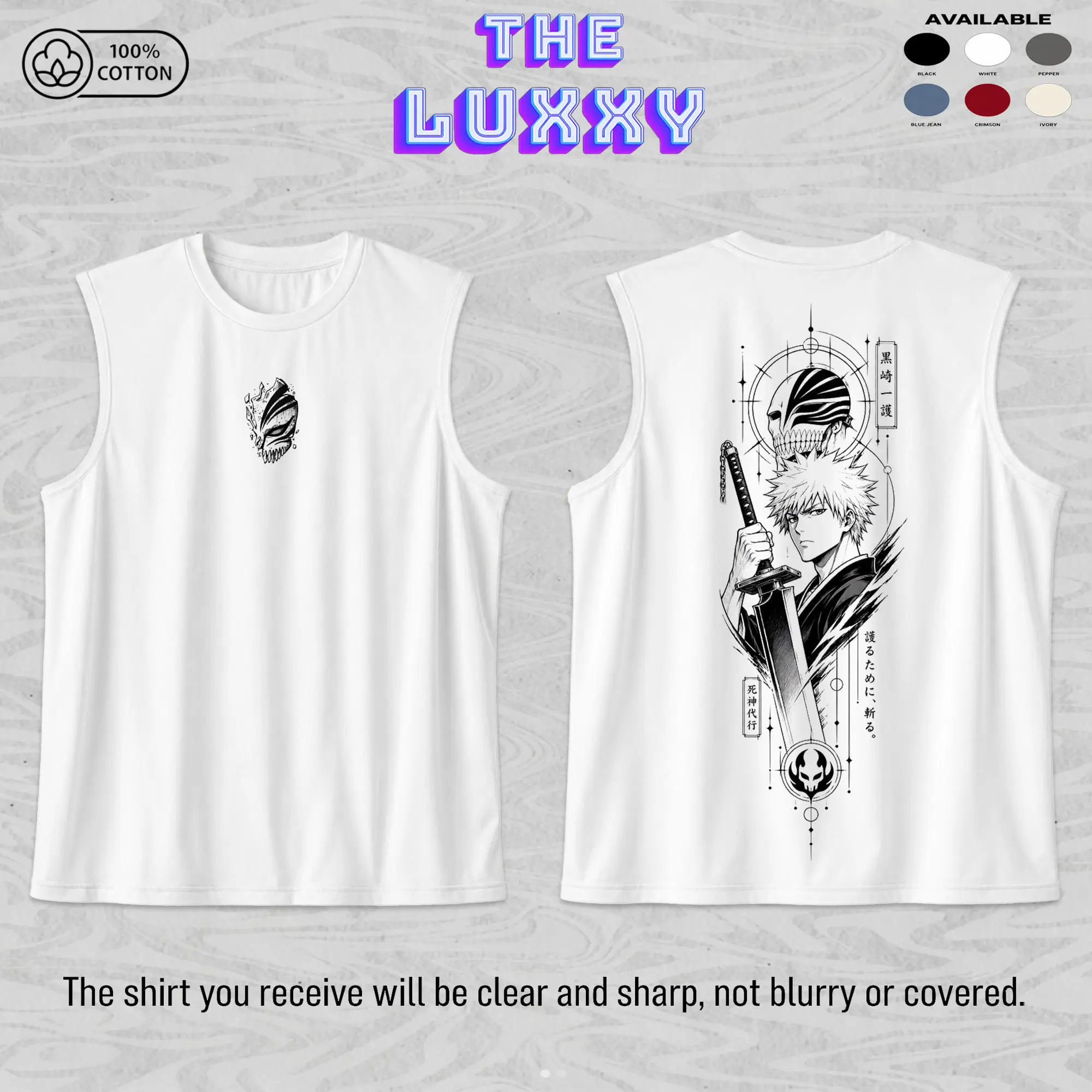 Ichigo Unisex Cotton Premium Comfort Colors Tank Top, Bleach Anime Merch, Grunge Cotton Comfort Tank Top, Anime Aesthetic Gift, Gym Tank Top, Anime Gym Tank Top