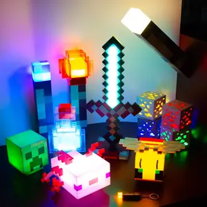 Creative My World Torch Keychain Night Light Bedroom Bedside Lamp Decorative Atmosphere Light Desktop Ornament Gift with Pixelated Design