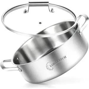8 Quart Stainless Steel Sauté Pan with Lid, Extra Large Deep Skillet, 13 Inch Triply Braiser Pot with Double Handles, Induction Jumbo Cooker for Family Meals, Oven Safe, 6-12 Servings