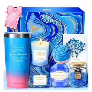 Luxury Spa Gift Basket for Women, Birthday Gifts for Mom Sister Girlfriend Best Friend, Self Care Relaxing Gift Box for Her, Teacher Appreciation & Graduation Gifts Blue