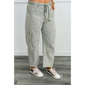 Grey Striped Twill Barrel Pants (Reg & Plus)