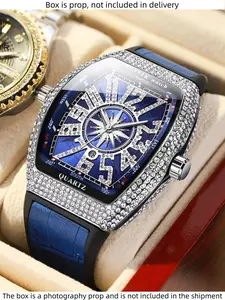 Elegant Barrel Shaped Men's Watch with Diamond Accents, Exquisite Watch, Quartz Movement, Alloy Case, Analog Display, Perfect Gift for Him, Diamond Wrist Watch