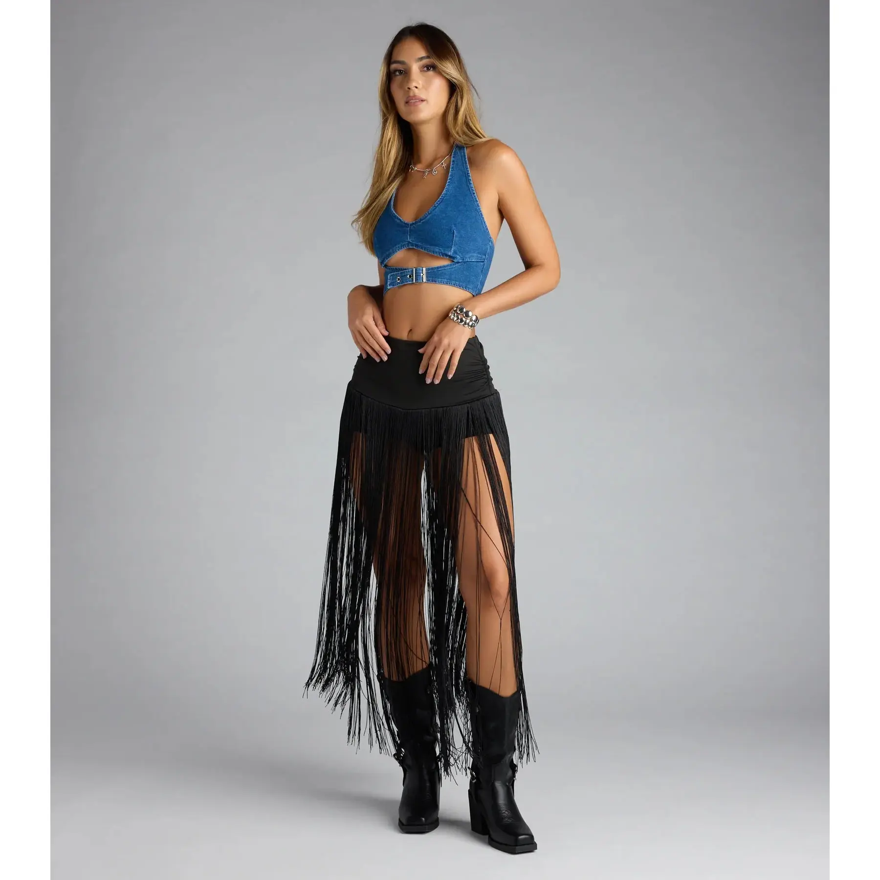 Trendy Moves Long Fringe Skirt