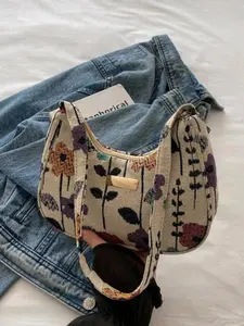 Fashion Multifunctional Solid Color New Floral Print Flap Shoulder Bag, Casual Minimalist Rectangular Square Women's Bag, Chic Crossbody Purse, Fashionable Shoulder Bag