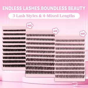 Endless Lashes Boundless Beauty 3 Styles 4 Mixed Lengths Wispy Fluffy Lash Extensions for Makeup Enhancement DIY Natural Look Daily Wear Party Travel Cosmetic 30D 40D 80D Clusters - Eyelash, Eyelashes