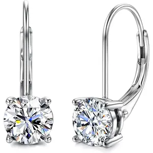 Fansilver synthetic Moissanite Earrings,1.0ct-2.0ct D Color Brilliant Round Cut Lab Earrings Dangle Earrings synthetic Moissanite Leverback Drop Earrings