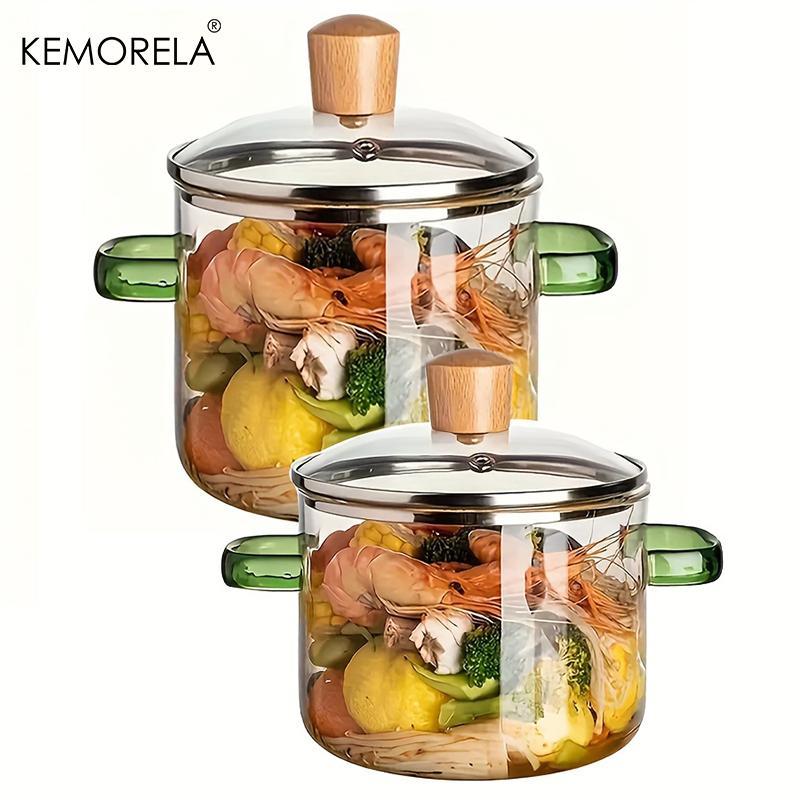 Glass Cookware Set, 1/2 Counts Multi-use Pot with Lid & Easy Grip ...