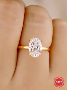 925 Sterling Silver Fashion Oval Shaped Artificial Zircon Ring, Elegant Everyday Ring, Elegant Jewelry for Women, Trendy All-match & Exquisite Jewelry for Birthday Gift