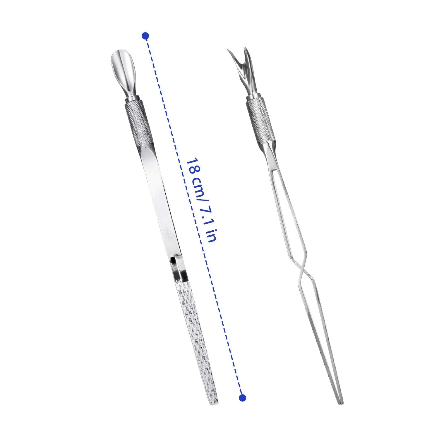 Stainless Steel Dual-End Nail Pinching Tweezers & Cuticle Pusher 2-Piece Multi-Pack Nail Supplies Set for Manicure, Shaping, Two Piece Sets