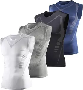 4 Pack Men's Seamless Compression Sleeveless Shirts, Slim Fit Quick Dry Moisture Wicking Tank Tops for Workout Gym Running Hiking Outdoor Sports