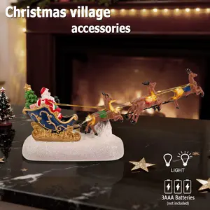 1pc Santa Sleigh with LED Reindeer, Christmas Village Decor, Holiday Tabletop Decoration, Xmas Collectible, Lighted Christmas Accessories for Home, Festive Holiday Decor