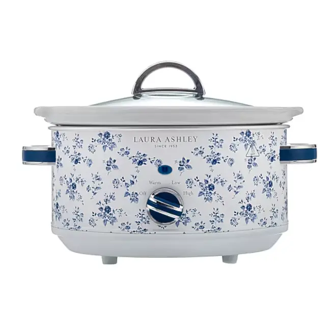 Laura Ashley 3.5-Qt Slow Cooker, 3 Heat Settings, Family Kitchen Essential, Easy to Use & Clean, Durable Stainless Steel, Removable Stoneware, Glass Lid