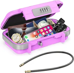Portable Safe Box, Combination Security Case LockBox with Code, Waterproof Anti-Theft Personal Mini Travel Safe Box with Removable Chain, Portable Lock Box for Home Office Car Dorm Beach Safe