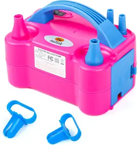 Nulink Electric Portable Dual Nozzle Balloon Blower Pump Inflation for Decoration, Party, Sport [110V~120V, 600W, Rose Red] NuLink