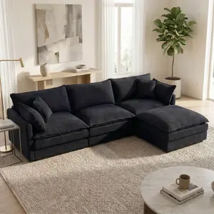 【2 Packages Shipping】CHAIRUS 102"L-Shaped Modular Sectional Sofa - Comfy Cloud 3- Seater with  Movable Ottoman Deep Seat Cloud Couch Comfy Chenille Upholstered 4-Seater Sofa for Living Room  Apartment and Home Office