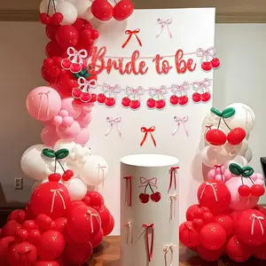 LaVenty 34 PCS Bride to Be Cherry Themed Bridal Shower Decorations Coquette Cherry Banner Balloons Shes Tying the Knot Bachelorette Party Decor Wedding