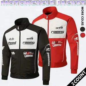 Men's Letter Print Stand collar racing driver Jacket,   Loose Casual Sporty Long Sleeve locomotive Jacket for Fall & Winter, Men's Outerwear for Daily Wear, Casual Fitted Jackets