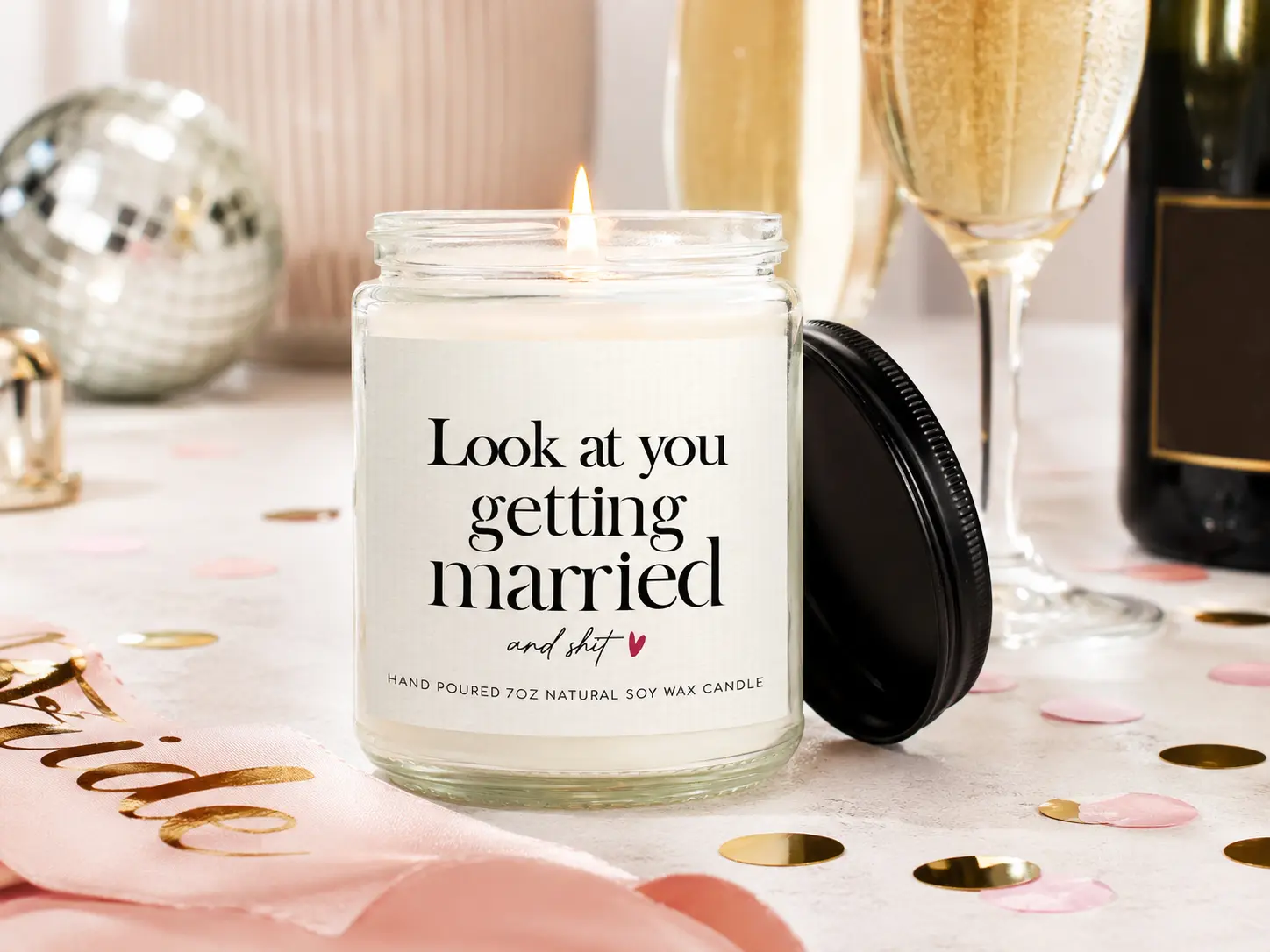 Bride Gift Lavender Soy Candle, 7 oz Wedding & Engagement Gift for Bride, Bachelorette Party and Bridal Shower
