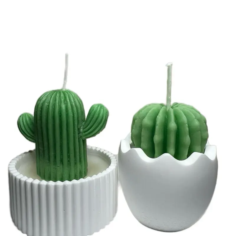 Sandalwood Scented Concrete Cactus Candle Set - Decor Decoration