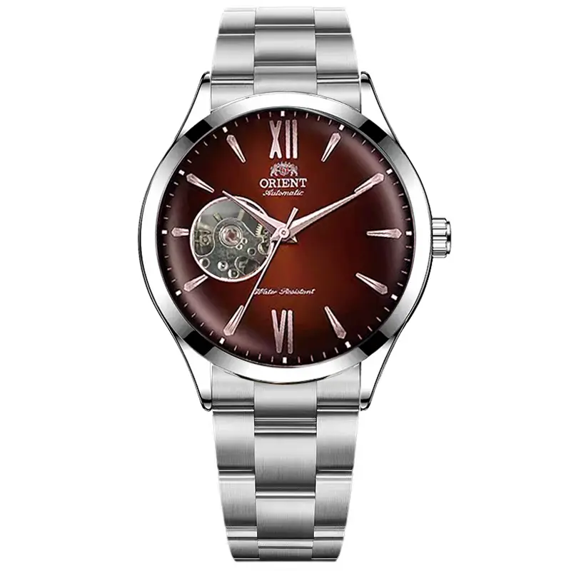 HogarSimple Men's Open Heart Skeleton Automatic Mechanical Watch, Multi-Color Gradient Dial, Stainless Steel Bracelet, Roman Numerals, Luminous Markers, Business Dress Wristwatch Reloj Automático Hombre