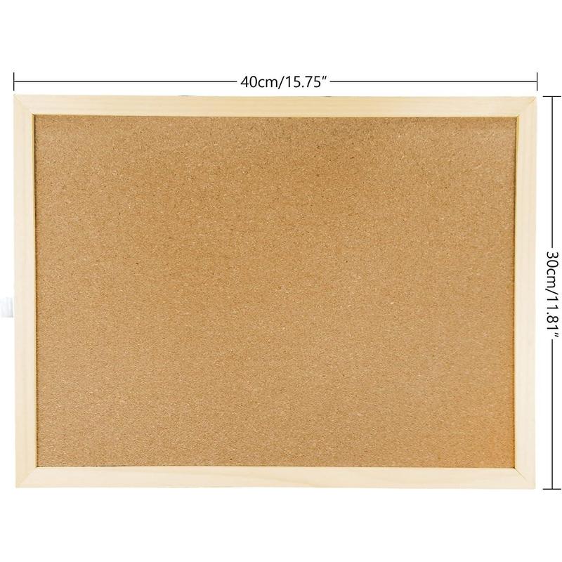 Cork Board Bulletin Board, 15.7"X 12" pin Boards for Walls, Oak Wood Finish Frame, Wall Mounted Cork Board for Office Home and School(Pins, Eye Bolts, gaskets, Screws)
