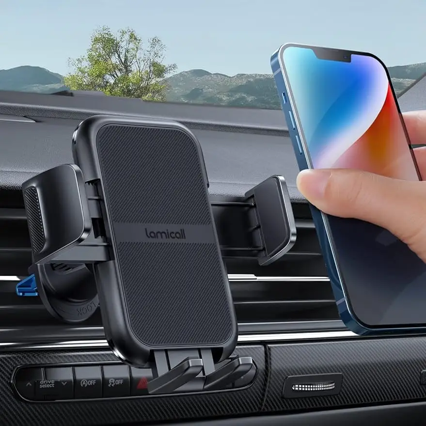 2023 Wider Clamp & Metal Hook Car Phone Holder Vent [Thick Cases Friendly] Phone Holder Car Mount Automobile Hands Free Cradle Air Vent for iPhone 15