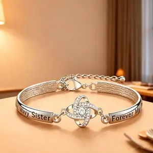 Engraved "Always My Sister Forever My Friend” Love Knot /Infinity Bangle Bracelet, Birthday Anniversary Mother's Day Jewelry Presents for Women