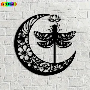 1pc Dragonfly & Moon Metal Wall Art,Dragonfly & Moon Statue Mural, Ideal Gift for New Year, Easter, Nature Decor Enthusiasts, Rust-Resistant Metal Wall Decor Wall Sculptures, Perfect for Bedroom Wall & Garden Fence Nature Enthusiasts