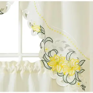 - Lily . 3 count Multi-Color Embroidery Curtain/Cafe Curtain/Swag & Tiers Set with cutworks. (Yellow)