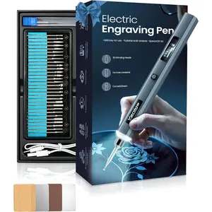 Engraving Pen for Metal  Glass Plastic, Engraving Tool with LED Light, 31 Bits, Cordless, 5 Speeds, Rechargeable, Engraver Kit Craft Gifts for for Teens Adults Beginner (Metallic Grey)