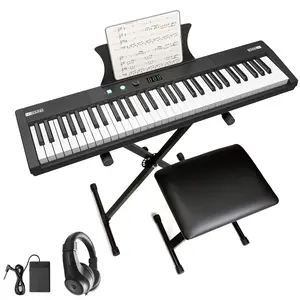 Garvee 61-Key Electronic Keyboard Piano with Weighted Keys, Portable Design, Touch Sensitive, Includes Headphone, Bag, X-Stand, Stool, Holder, Note Stickers, and Pedal - Lightweight Digital Piano for Home Practice and Music Learning