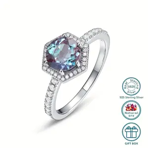 S925 silver vintage luxury ring for women, inlaid with oval Alexandrite 5*7mm, accented with white cubic zirconia, suitable for daily wear, banquets, birthday parties, and weddings. Mother's Day gift, suitable for gifting. Silver weight 2.5g.