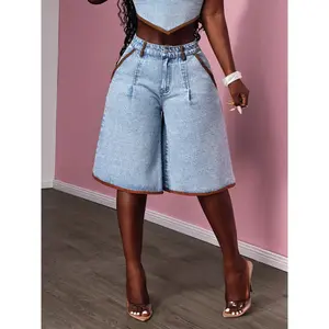 Women's loose denim cropped pants, spring and summer fashionable elastic and comfortable buttons, fashionable water washing process, suitable for casual wearRAIMENTRY