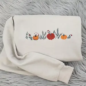Embroidered Fall Enchanted Pumpkins Crewneck Sweatshirt, Autumn Forest Sweatshirt, Cozy Pumpkin Embroidery Sweater, Cottagecore Fall Gift