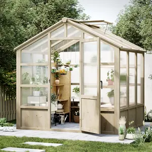 Heavy Duty Wood Greenhouse Storage with Polycarbonate Panels – Weatherproof, Lockable Door, Adjustable Vent, Large Walk-In Outdoor Conservatory for Vegetables, Herbs, Gardens & Yards