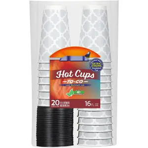 Paper Disposable Hot Cups with Lids, Leak-Resistant Disposable Coffee Cups, Double Insulated To Help Prevent Burning, Tight-Fitting Lid Helps Prevent Sloshing and Spills, 16 Ounce, 20 Count