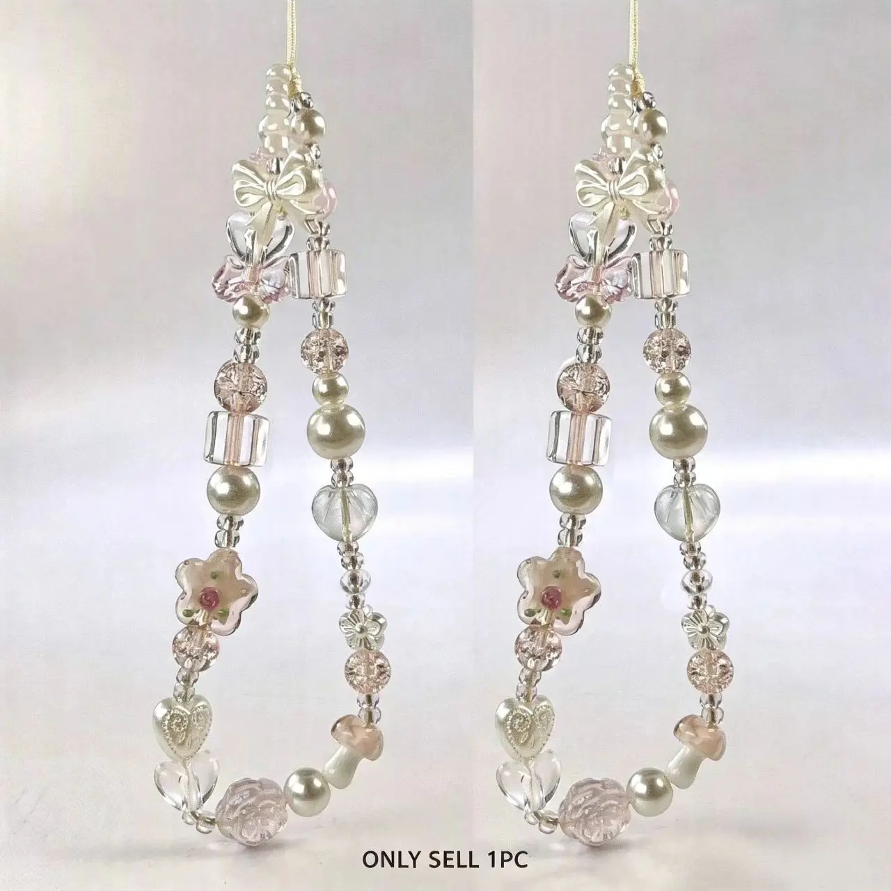 Acrylic Flower Bow Crystal Bead Phone Chain, Wrist Strap, Keychain, Bag Charm, Suitable for Ccd Camera, Mobile Phone, Keys, Bags, Phone Charms, Phone Accessories