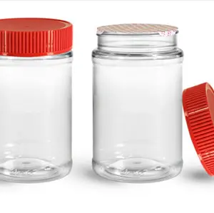 530g Clear Plastic Jars with Red Lids - Ideal for Storage and Organization - Durable and Reusable Containers for Home and Kitchen Use